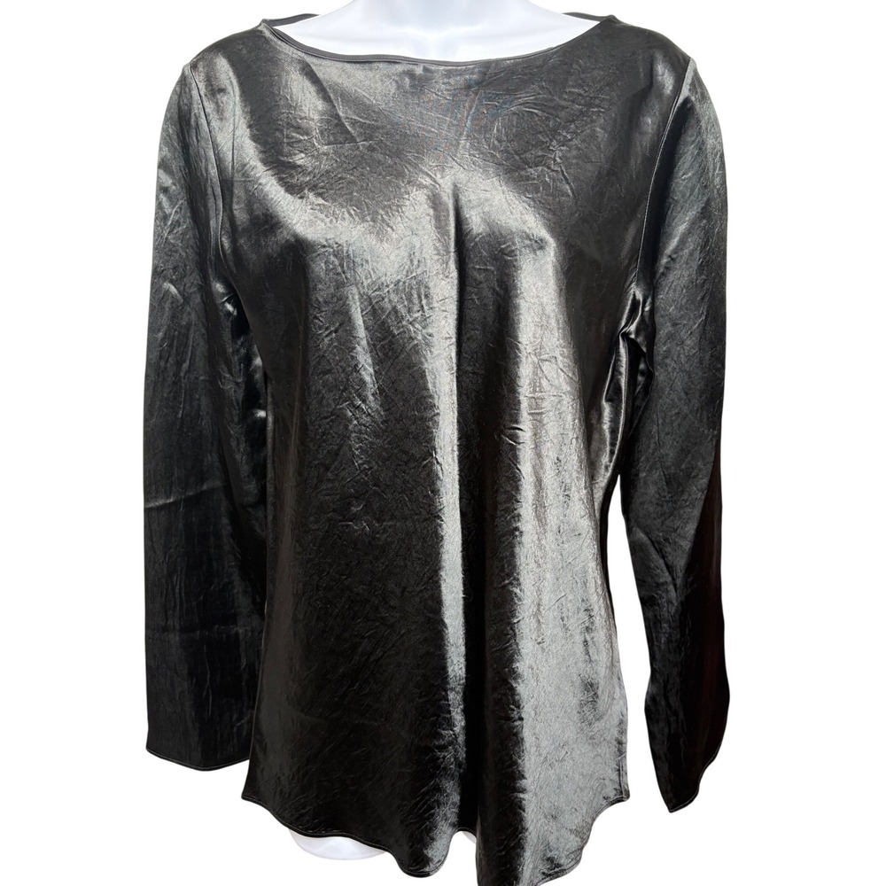 BABATON ARITZIA Metallic Black Long Sleeve Top M Liquid Shine Sleek Cyberpunk